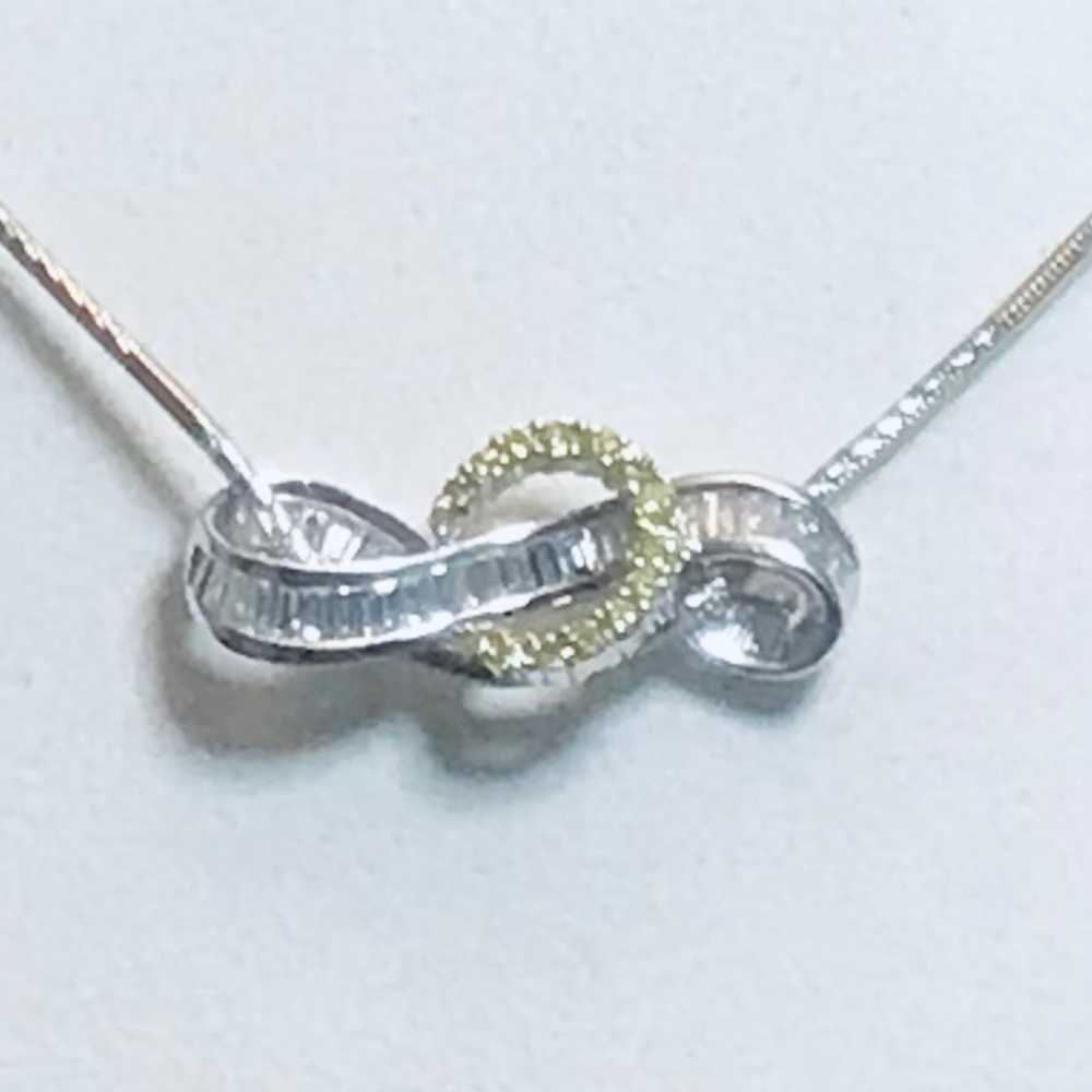 18K White Gold & Genuine Baguette Diamond Infinity Pendant